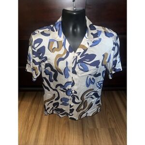 Reiss Button Up Shirt Multicolor Abstract Size Medium Short Sleeve